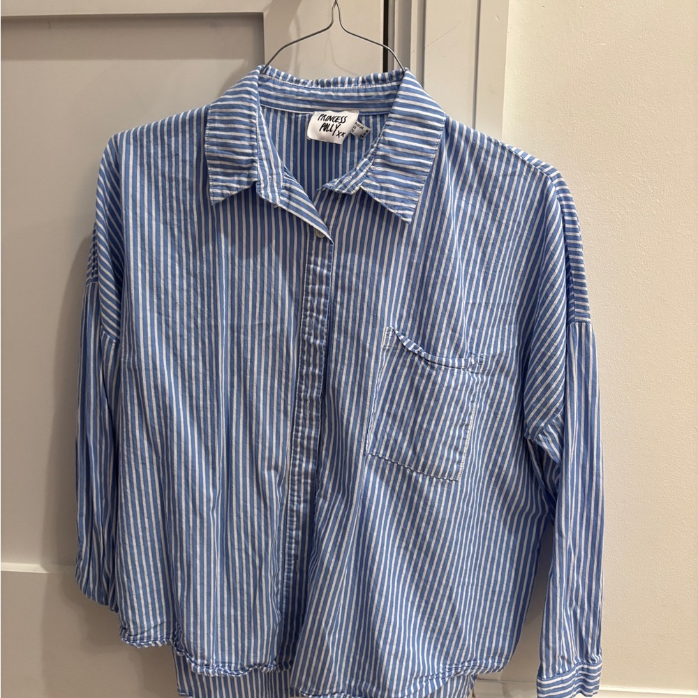 Princess Polly Blue and White Striped Button Down Shirt
